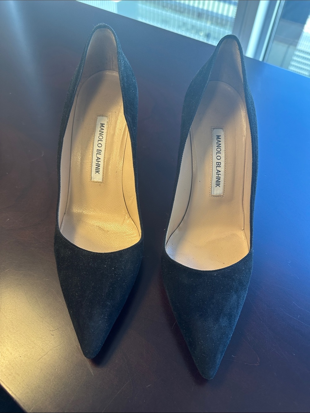 Manolo Blahnik Black Suede Pointed Pumps